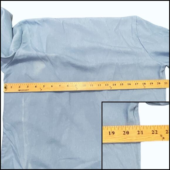 Chambray Waterfall Cardigan XL Blue Asymmetrical Open Front Roll Tab Sweater XL - Picture 9 of 13